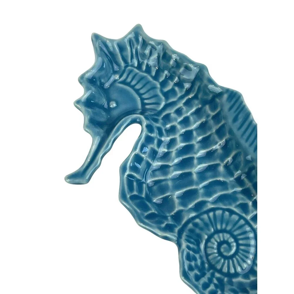 Vintage Andrea Sadek Blue Green Seahorse Porcelain Figurine Ornament Dish - Picture 2 of 6